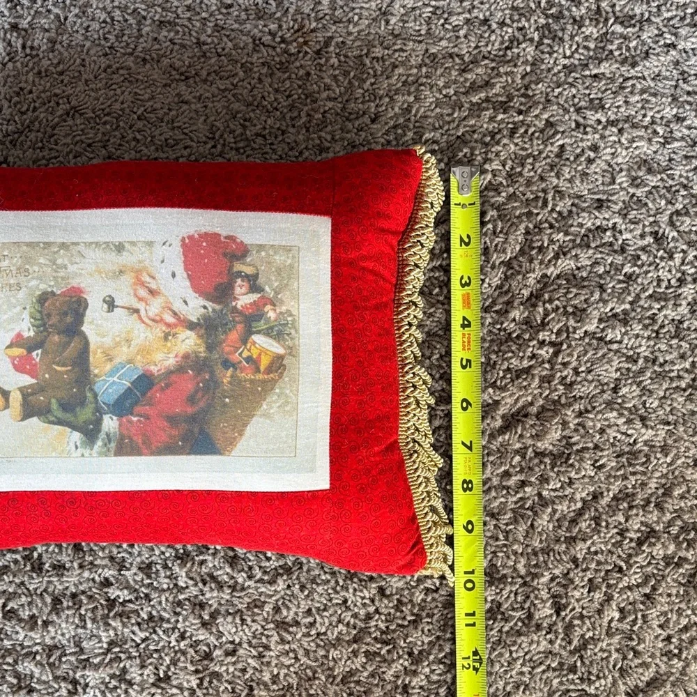 Festive Red Santa Holiday Pillow with Gold Trim